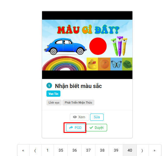 Màn hình chọn chia sẻ học liệu cho phòng giáo dục